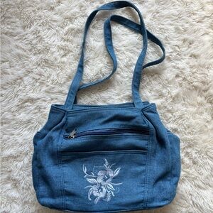 Blue Floral Embroidered Women's Bag